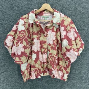 Rye Grass Shirt Women 2XL Pink Floral Button Up Collared Linen Lined Casual